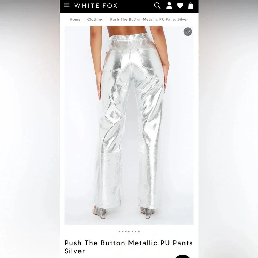 NWT White Fox Push The Button Metallic PU Pants Silver - Picture 2 of 6